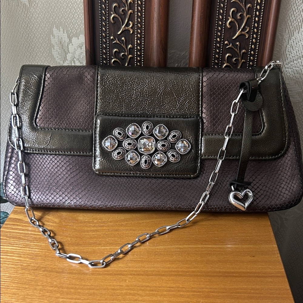 Brighton Stylish Jeweled Chain Shoulder Bag in Metallic bronze